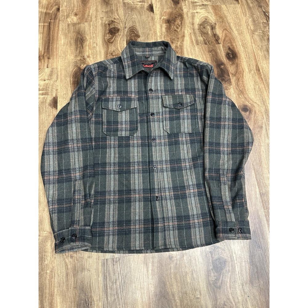 Schott NYC Shirt Jacket Button Over CPO Wool Blend Buffalo Plaid Men XL